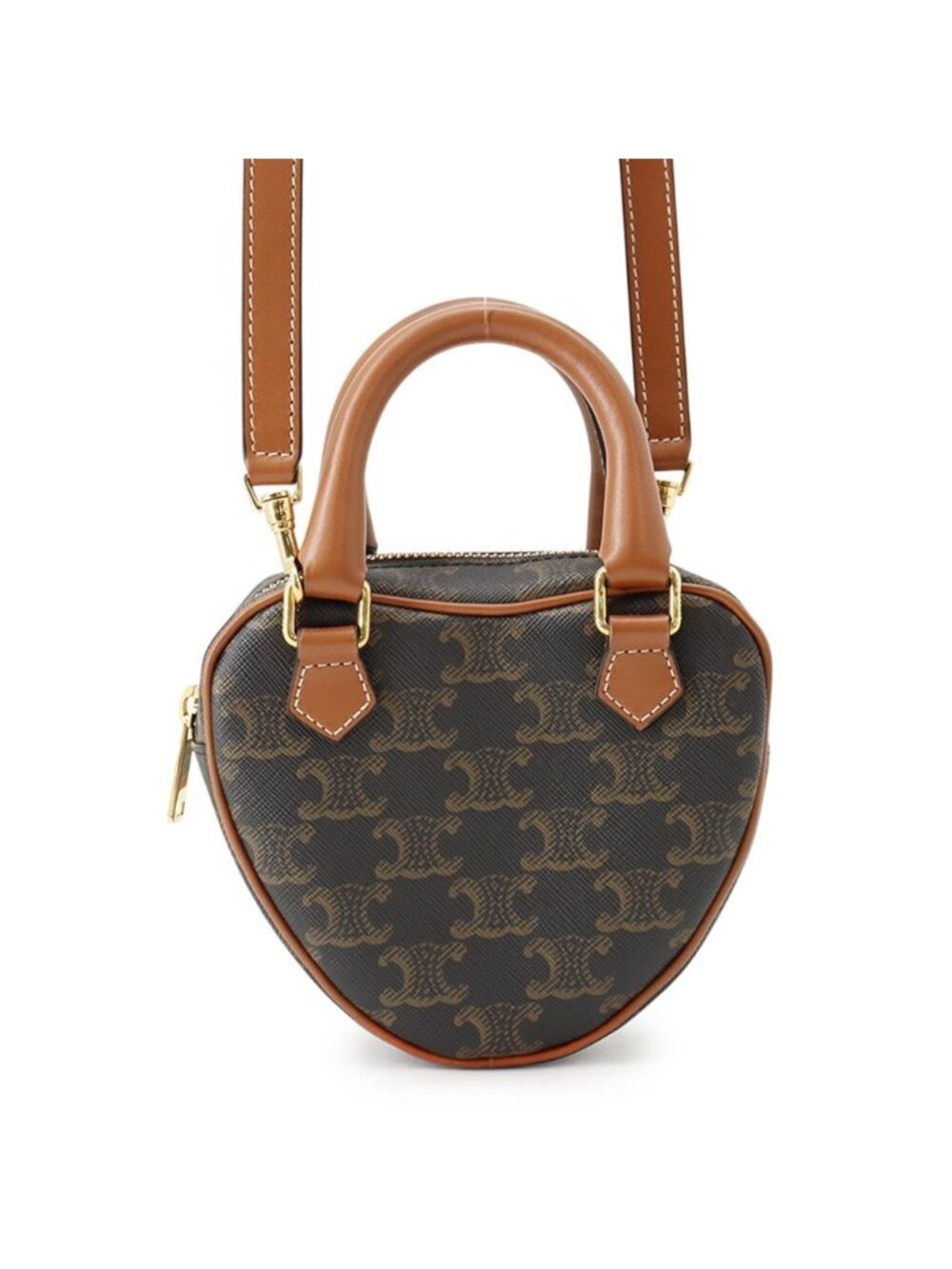 Celine Triomphe Heart Leather 2-Way Shoulder Bag Brown